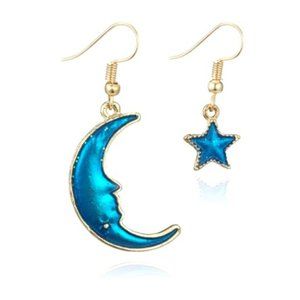Crescent Moon & Star Dangle Earrings